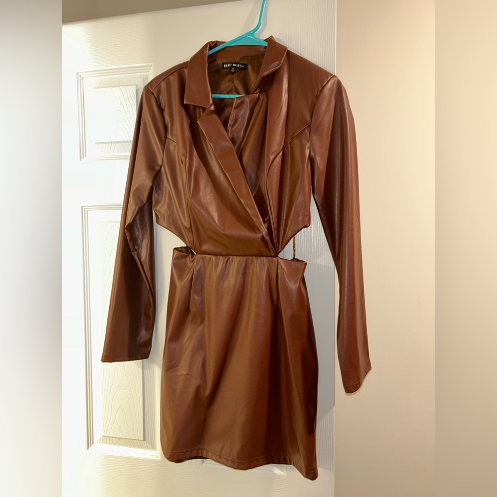 These Three Boutique Faux Leather Cut-out Mini Dress